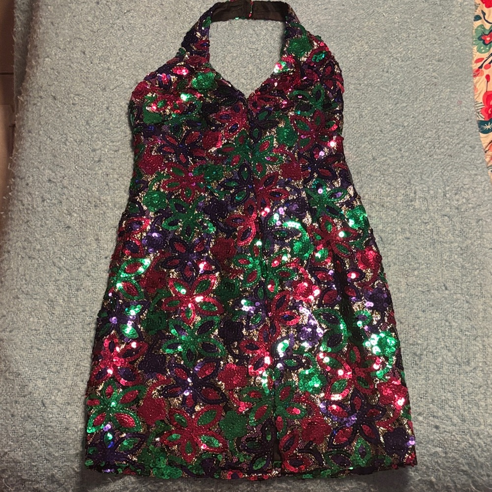 Floral Sequin Halter Dress